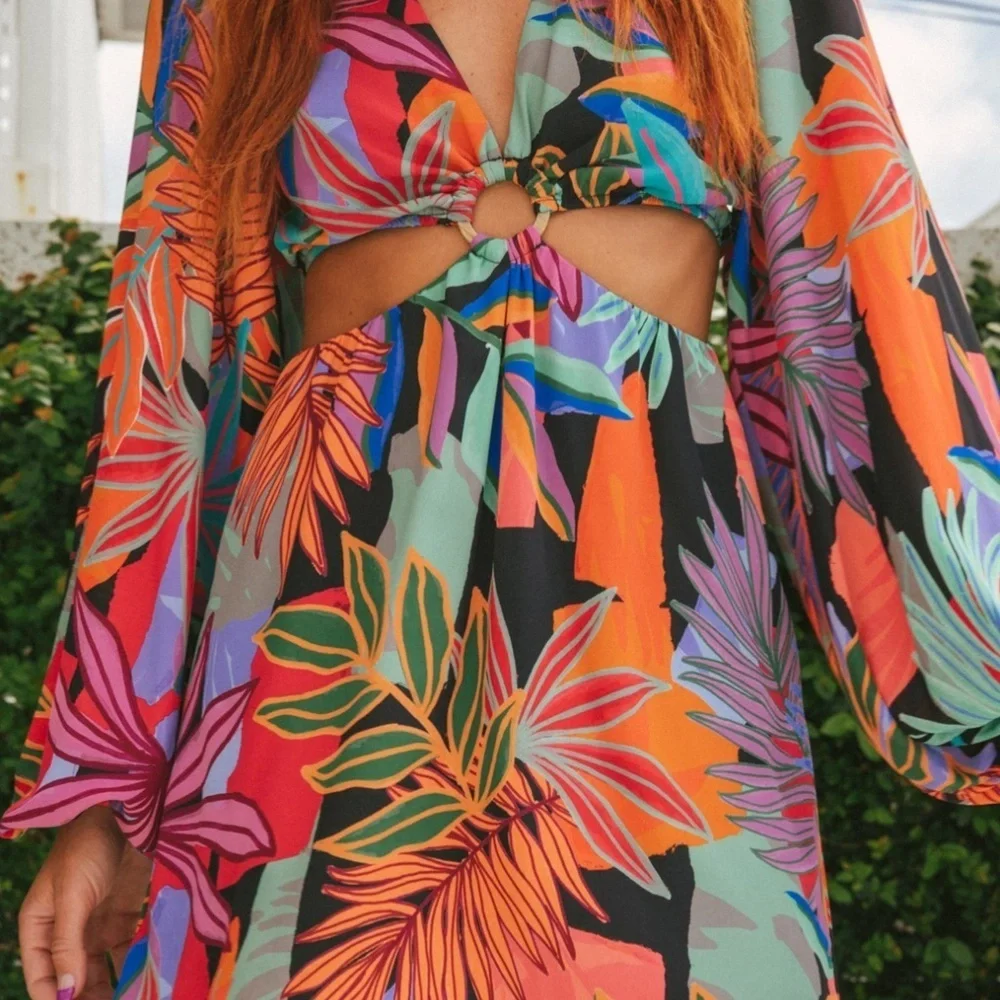 SHOW ME YOUR MUMU Go Out Cut Out Mini Dress Tropical Paradise Size Medium - Picture 4 of 16